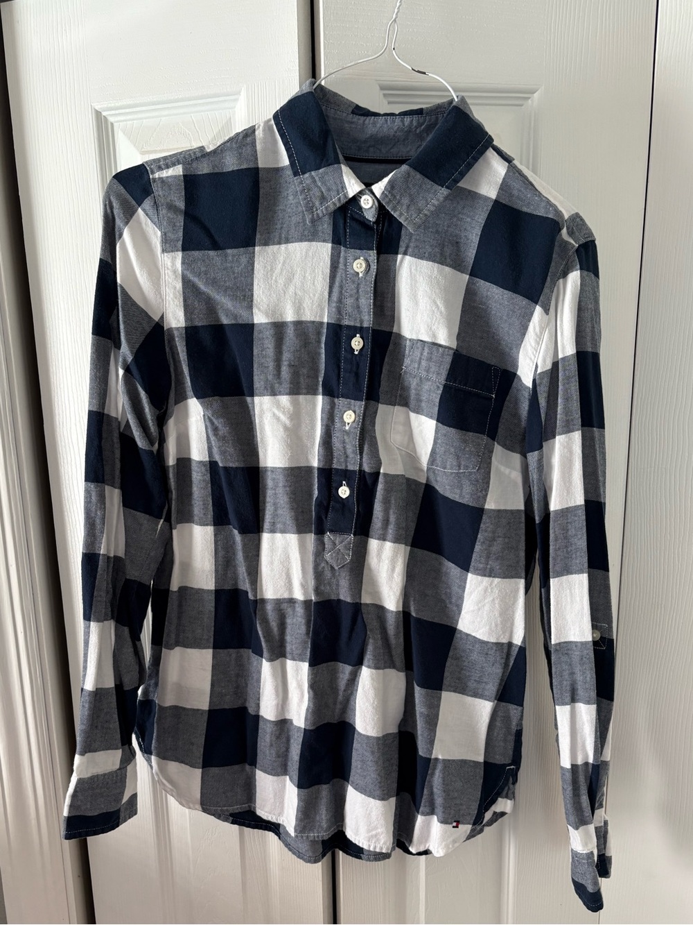 Tommy Hilfiger Navy and White Large Check Button-Down Shirt